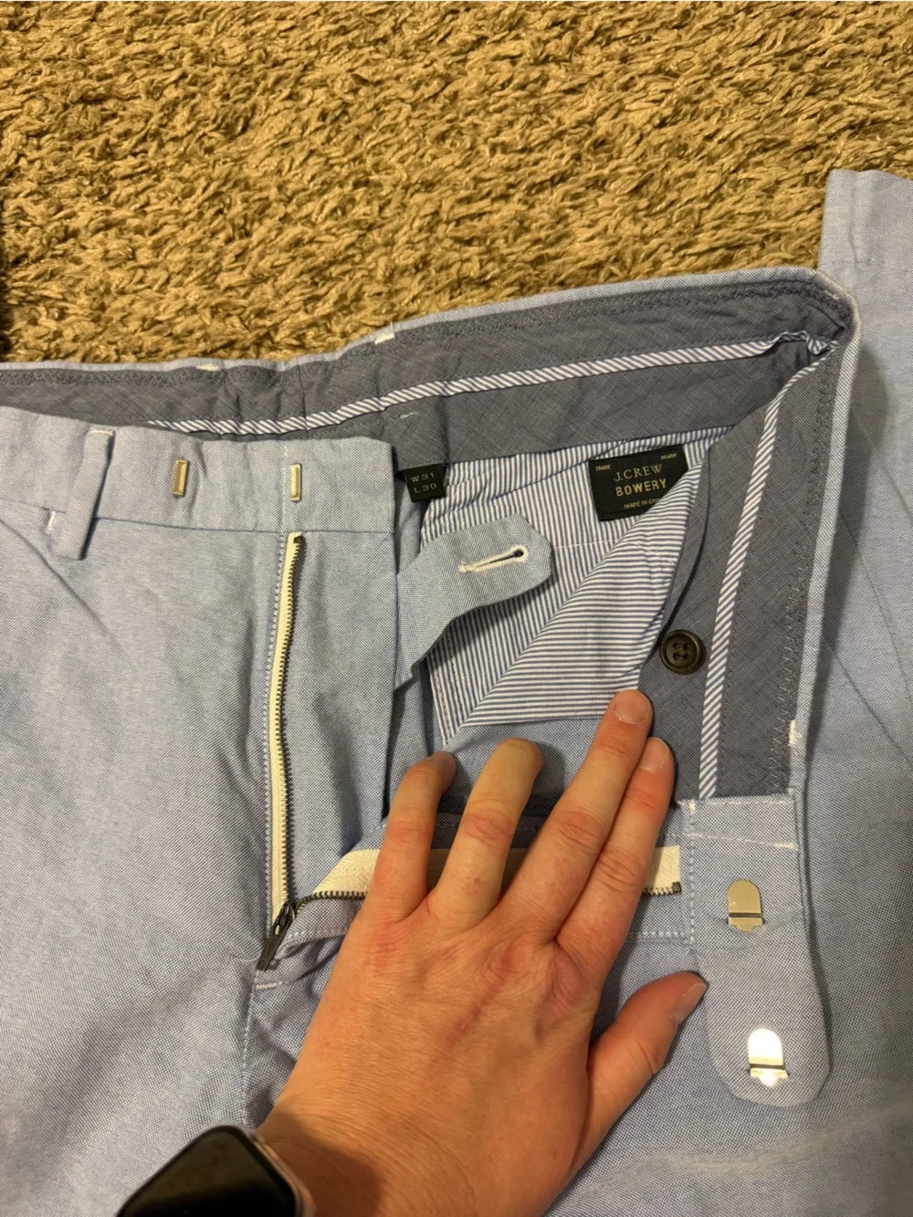 J. Crew Men’s Bowery Light Blue Chambray Chinos